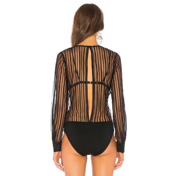 NWOT | Superdown Dila Sheer Striped Black Blouse Bodysuit, Size Small - Picture 4 of 13